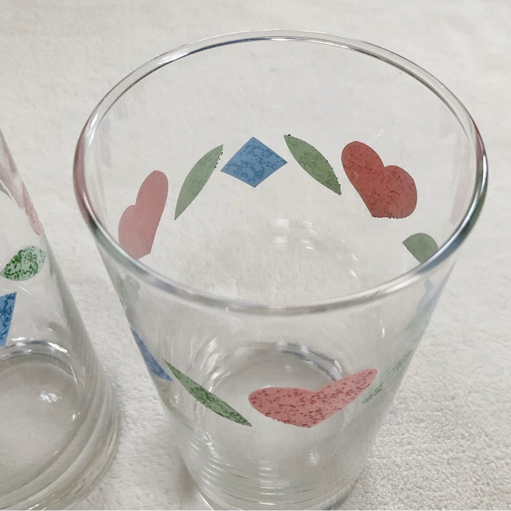 Vintage Corelle Quilt Heart Tumblers Set of 2 Pink Patchwork Glasses - Picture 5 of 11